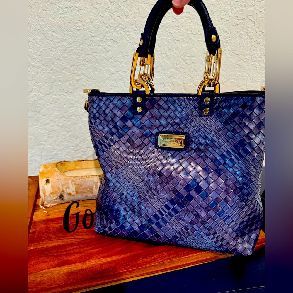 Plinio Visona Woven Leather Satchel Handbag Navy